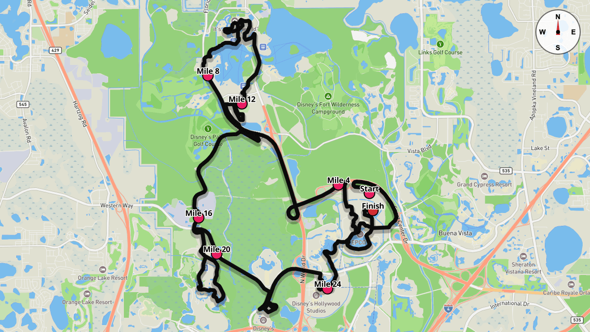 Course map for Walt Disney World Marathon